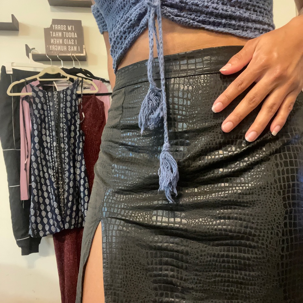 Sexy sleek faux snakeskin skirt with slit